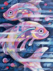 Fishstream（紙にアクリルとオイルパステル）